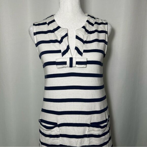 Kate Spade Dress Womens Small White Blue Nautical Striped VNeck Shift Bow Cotton - Picture 2 of 10